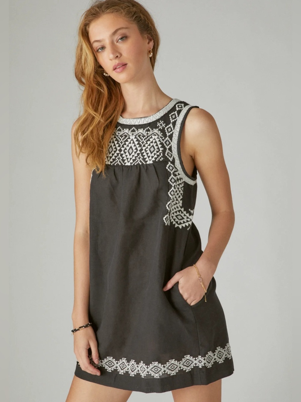 Lucky brand black embroidered dress size S